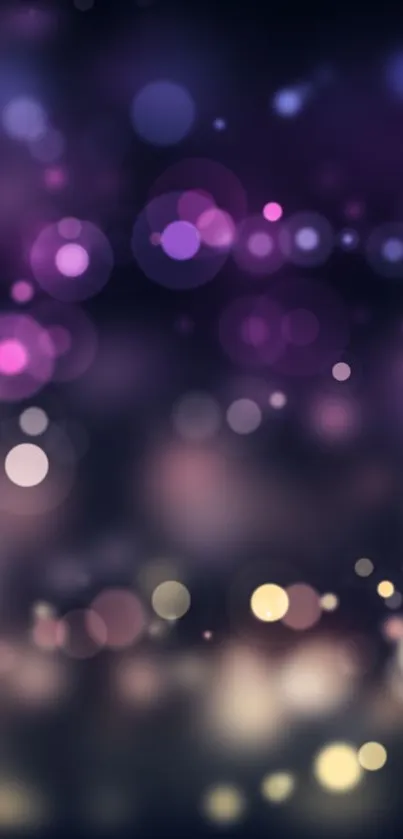 Purple bokeh wallpaper with soft focus lights for mobile. Enchanting and dreamy design.