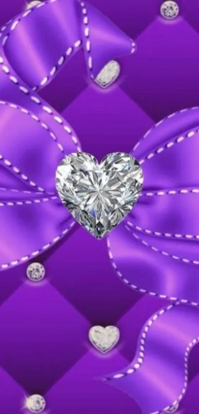 Elegant wallpaper with a purple bow and diamond heart design.