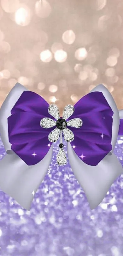 Purple bow with glitter background wallpaper.