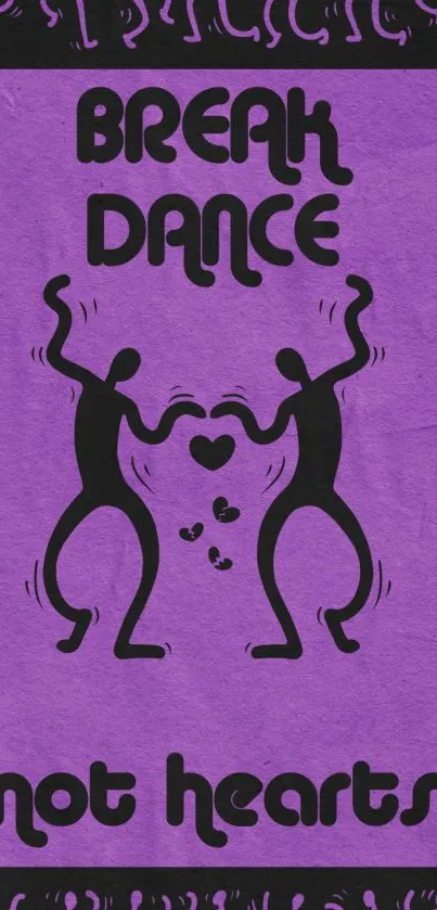 Purple mobile wallpaper with break dance silhouettes and heart theme.