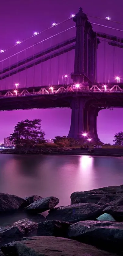 Purple night view of a bridge over water, ideal for mobile wallpaper.