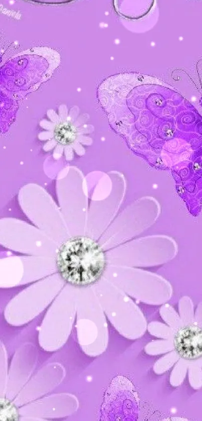 Purple butterflies and flowers wallpaper design.