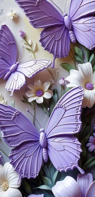 Purple butterflies with flowers wallpaper