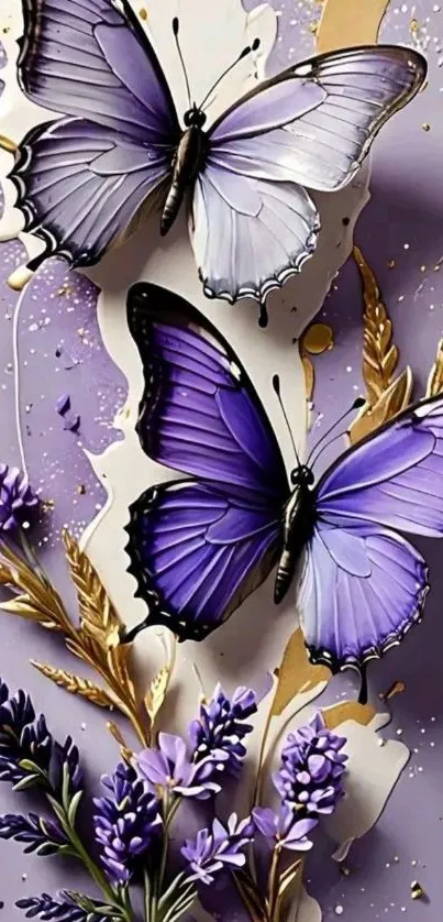 Purple butterflies and floral design wallpaper.