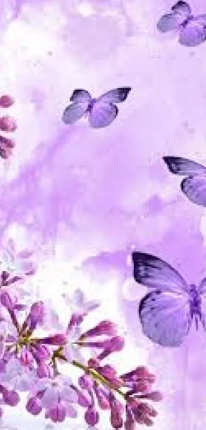 Lavender-themed wallpaper with butterflies and flowers.