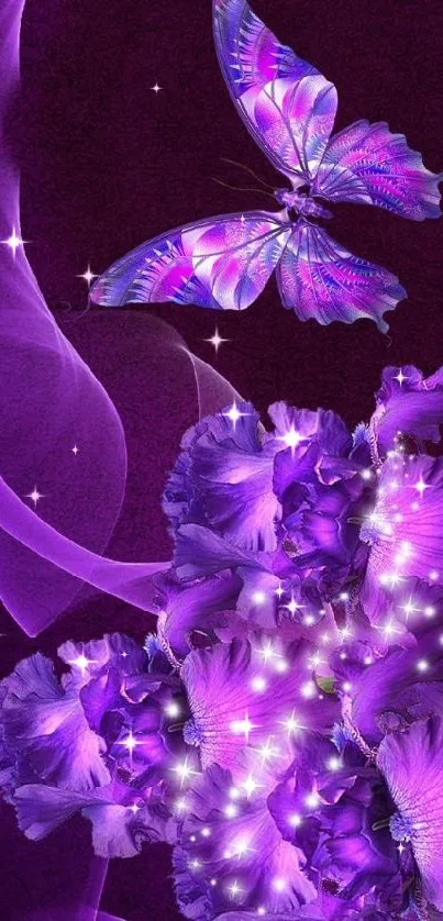 Beautiful purple butterfly and flower wallpaper.