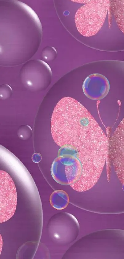 Purple butterfly and bubble mobile wallpaper.