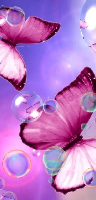 Purple butterflies with 3D effect on vibrant wallpaper.