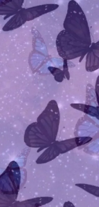 Purple butterflies flutter across a dreamy lavender background filled with stars.