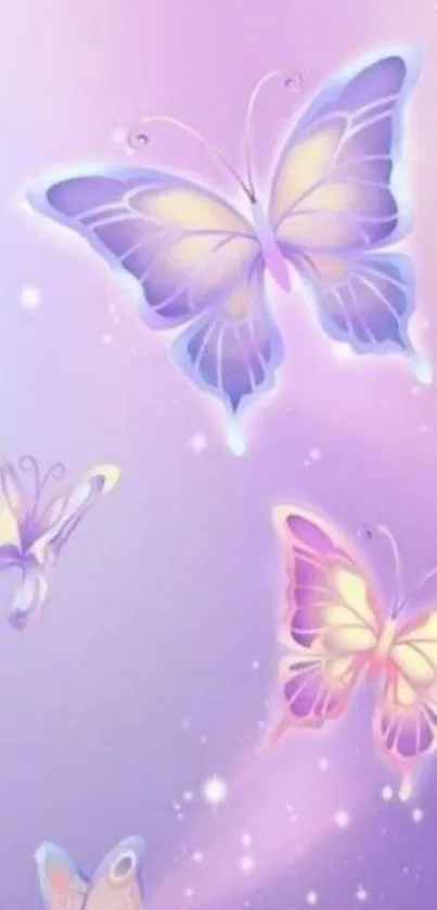 Lavender and purple butterfly wallpaper design with a dreamy aesthetic.