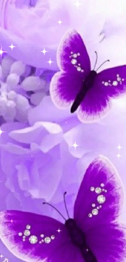 Purple butterfly wallpaper with flowers.