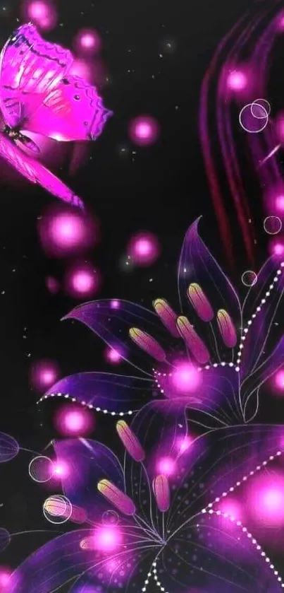 Purple butterfly and floral fantasy wallpaper for mobile phone.