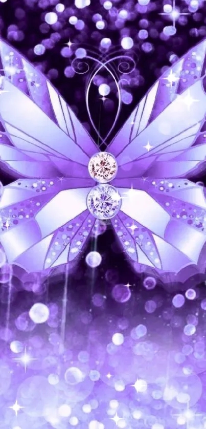 Purple butterfly fantasy wallpaper with sparkling effects.