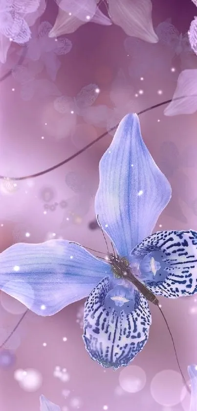 Ethereal purple butterfly and floral art wallpaper.