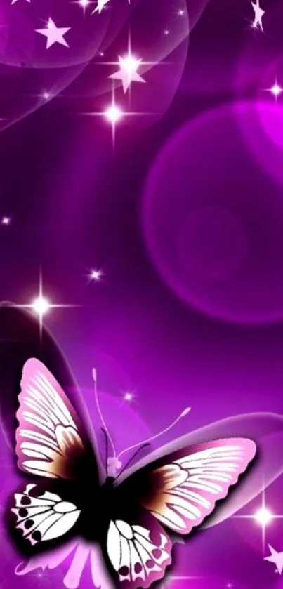 Purple butterfly with stars fantasy wallpaper.