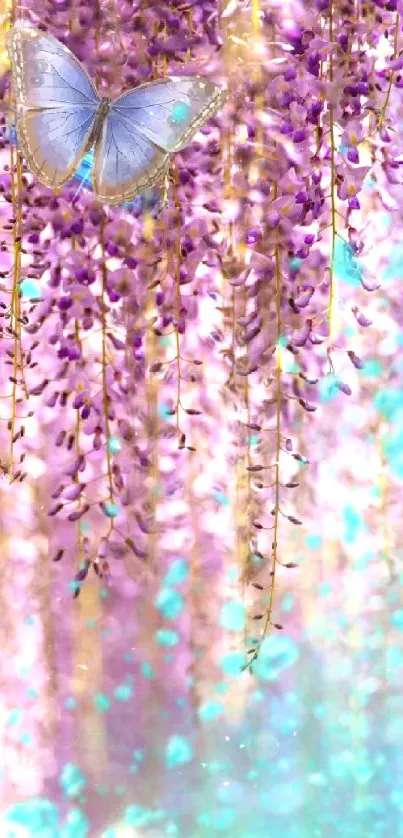 Butterfly and purple flowers mobile wallpaper.