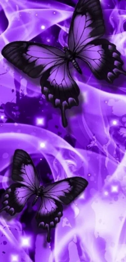 Purple butterfly wallpaper with ethereal swirls.