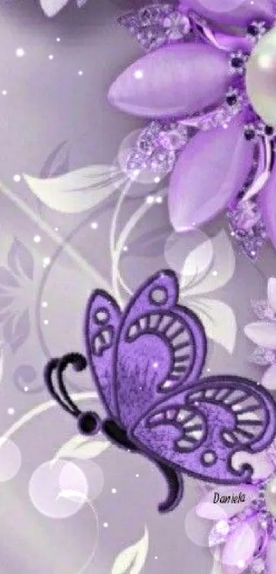 Purple butterfly with floral design mobile wallpaper.