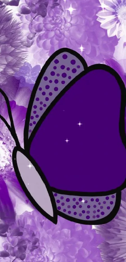 Vibrant purple butterfly with floral background.