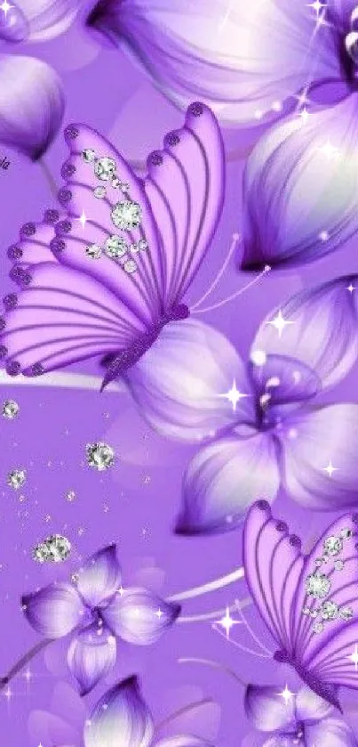 Purple butterflies and flowers wallpaper for mobile.