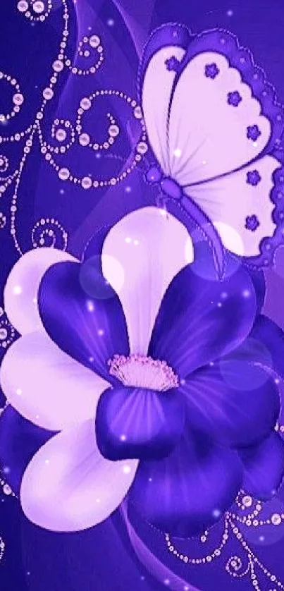 Purple butterfly on a vibrant flower design