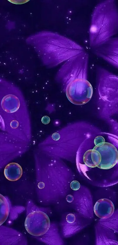 Purple galaxy wallpaper with butterflies and cosmic elements for mobile.