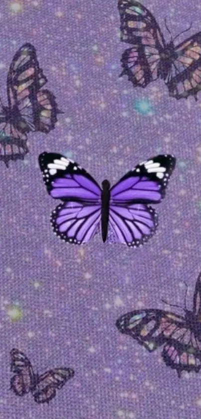 Purple butterfly wallpaper with galaxy background.