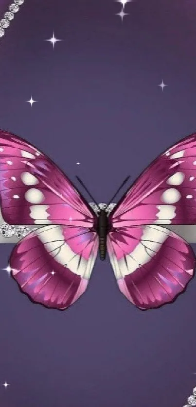 Glamorous purple butterfly wallpaper with sparkling accents.