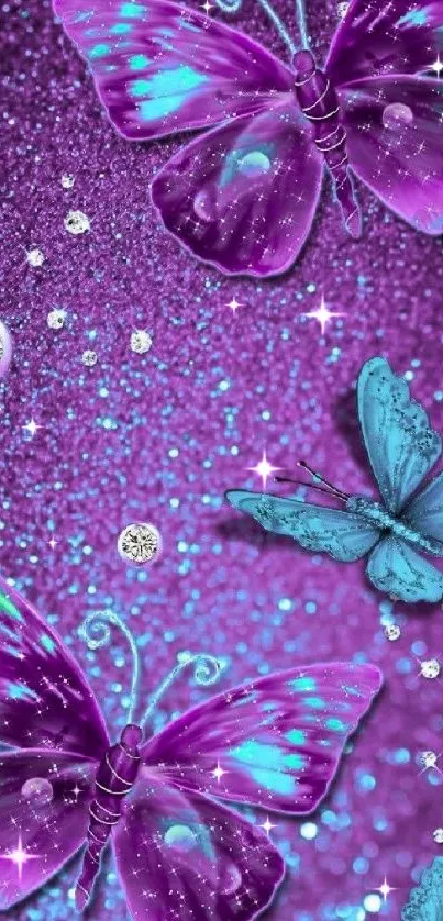 Purple glitter butterfly wallpaper with sparkle.