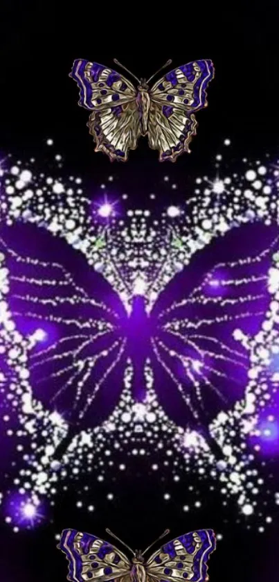 Glowing purple butterfly with artistic flair on dark background.