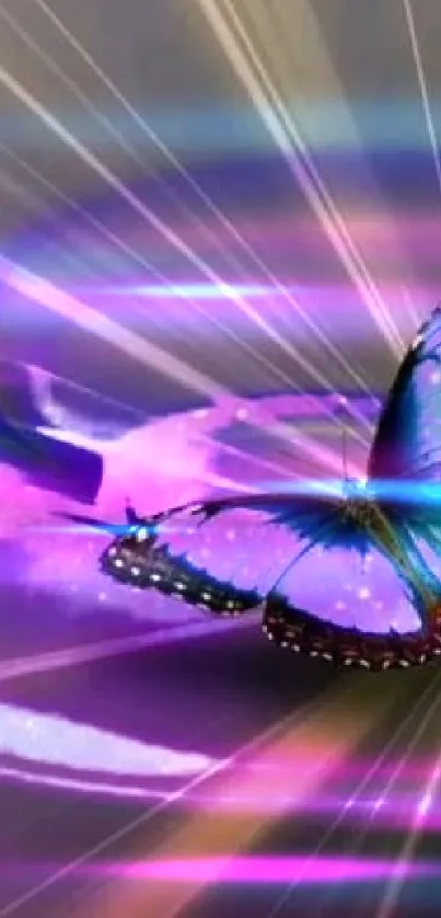 Purple butterfly on a luminous background, creating a mystical glow.