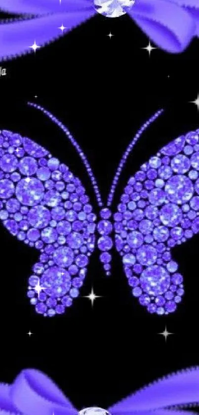 Elegant purple jewel butterfly wallpaper with bows.