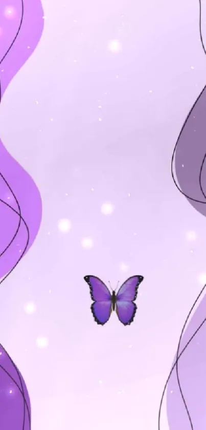 Purple butterfly with flowing waves on a lavender background.