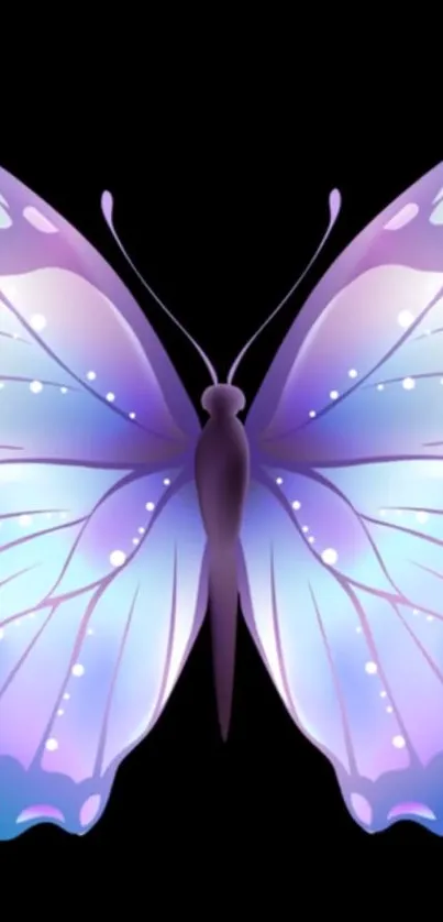 Purple butterfly on a black background, elegant mobile wallpaper.