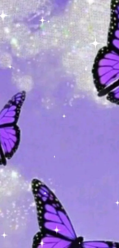 Purple butterflies with a cosmic dreamy background.