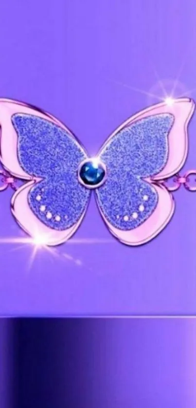 Purple butterfly wallpaper with glitter accents.