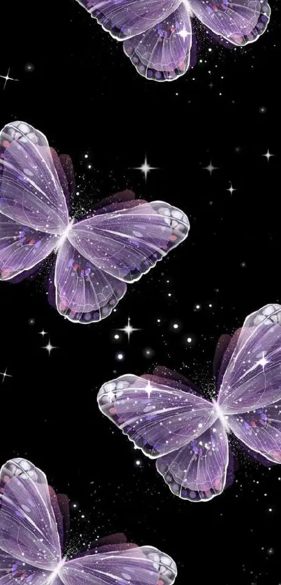 Purple butterflies and starry sky mobile wallpaper.