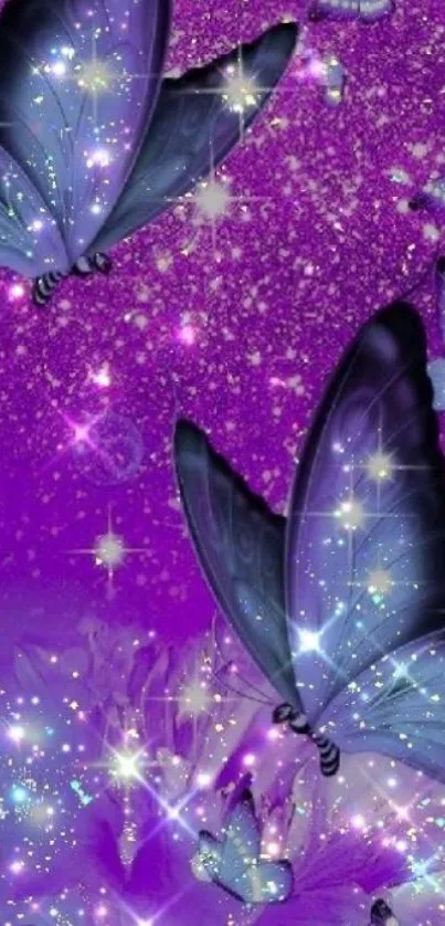 Purple butterfly wallpaper with sparkling stars.