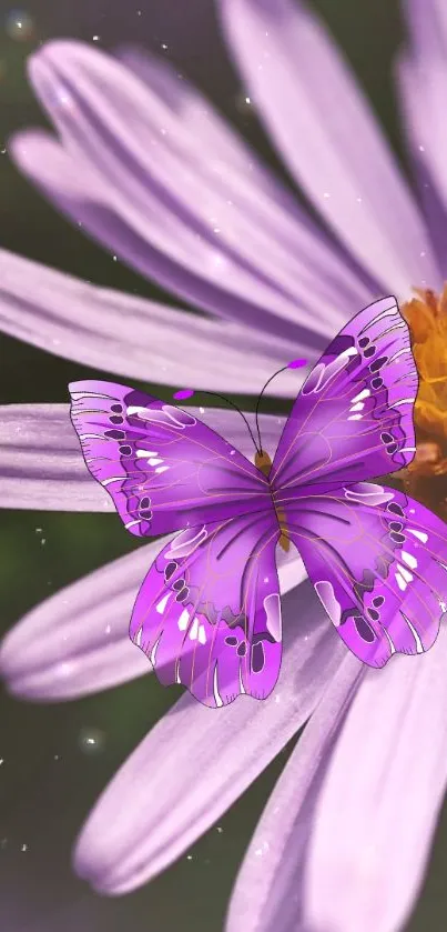 Purple butterfly resting on a vibrant flower.