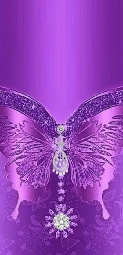 Purple butterfly mobile wallpaper with floral elements and sparkling accents.