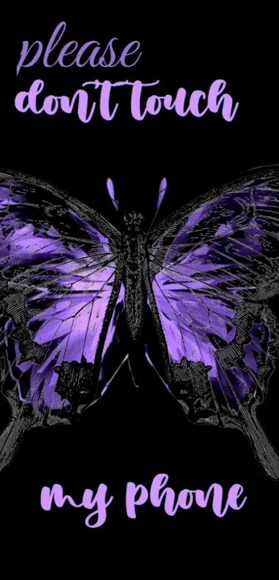 Purple butterfly with don't touch text