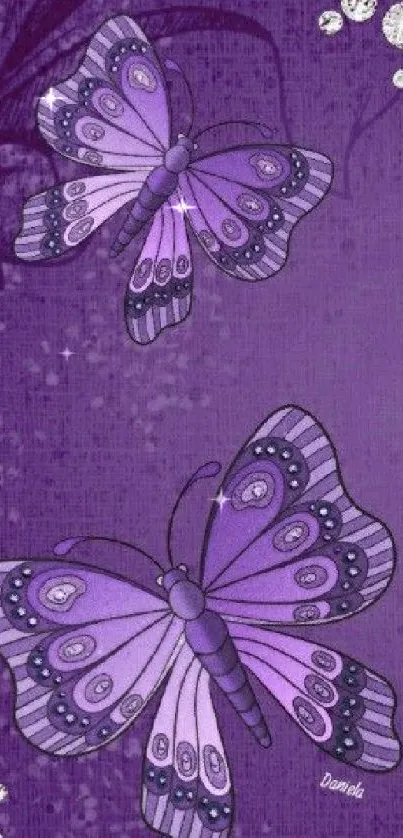 Elegant purple butterfly wallpaper with sparkling accents.