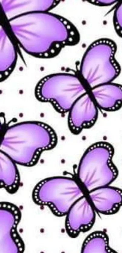 Vibrant purple butterflies pattern on a white background.