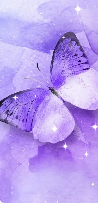 Purple butterfly on watercolor background wallpaper.