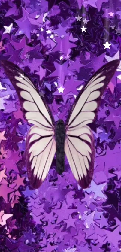 Purple butterfly with starry background wallpaper.