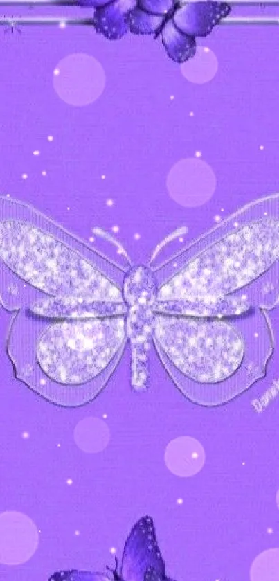 Purple butterfly art on phone wallpaper