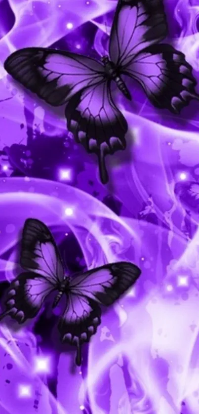 Mobile wallpaper with purple butterflies in abstract design.