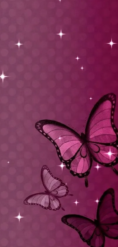 Purple butterflies on dotted plum background wallpaper.