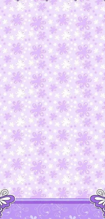 Purple butterfly and floral wallpaper design.