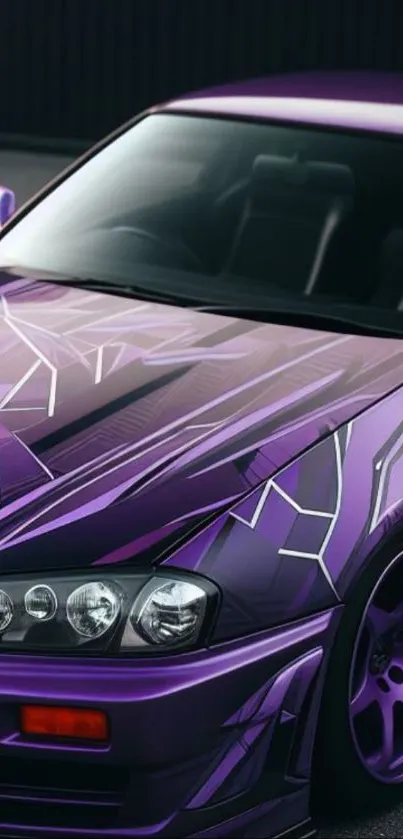 Purple sports car wallpaper with geometric patterns